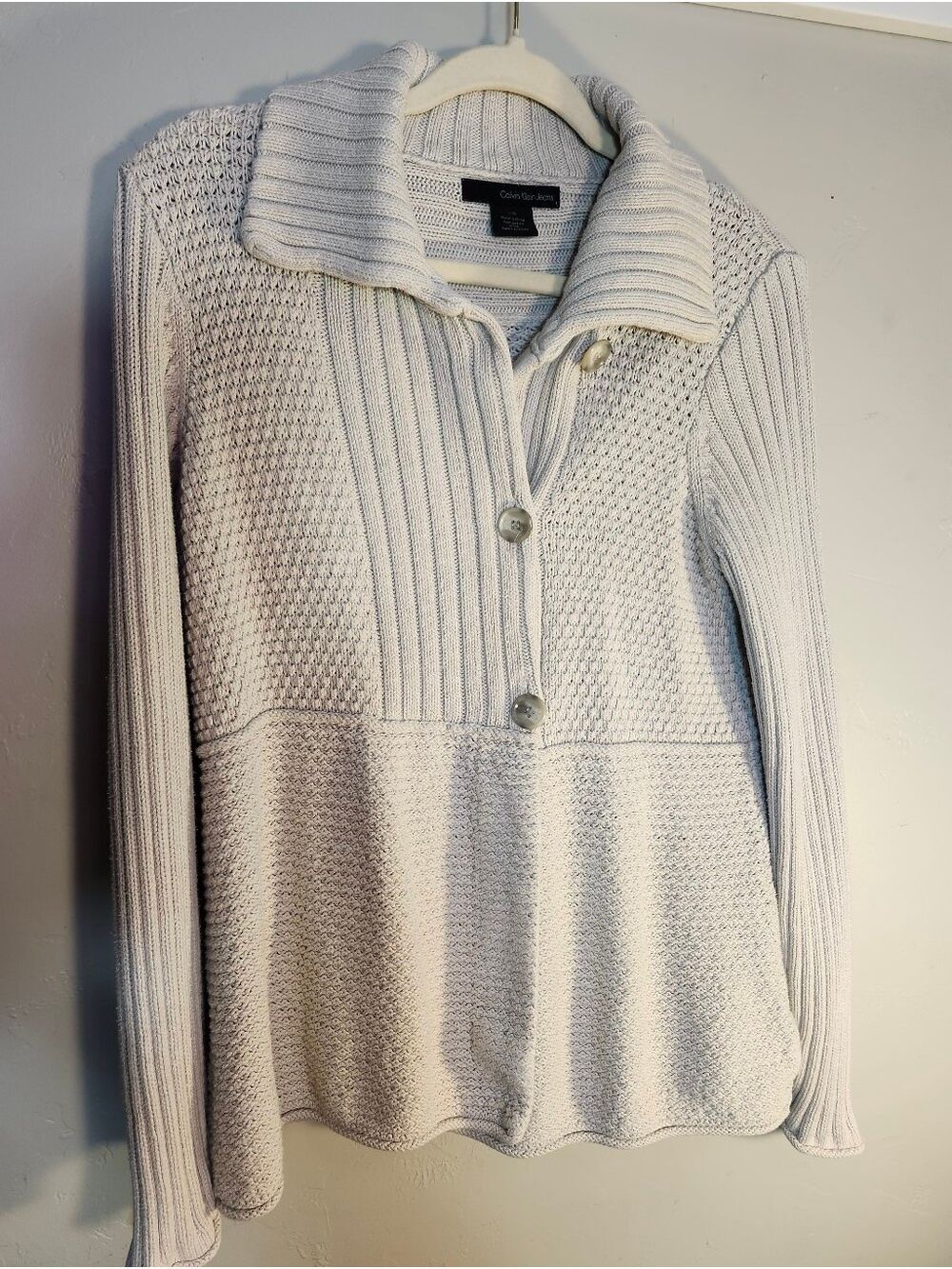 Calvin Klein Jeans Cream Knit Button-Front Cardigan